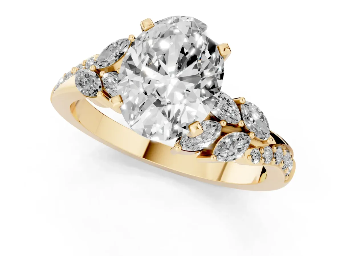 Oval Cut Solitaire Marquise Twist Band with Six-Prong Setting Yellow gold