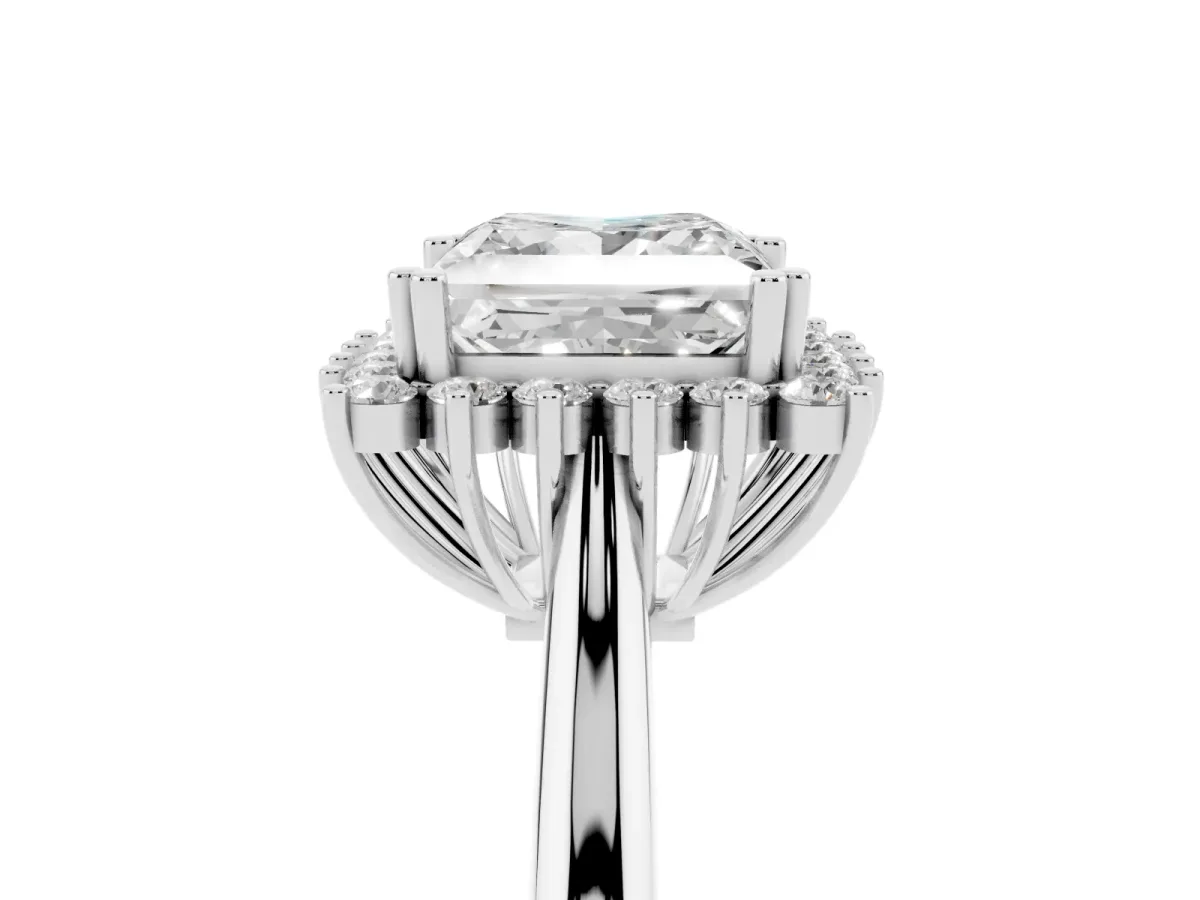 Princess Cut Cut Diamond Halo Ring with Solitaire Band and Prong Setting Silver