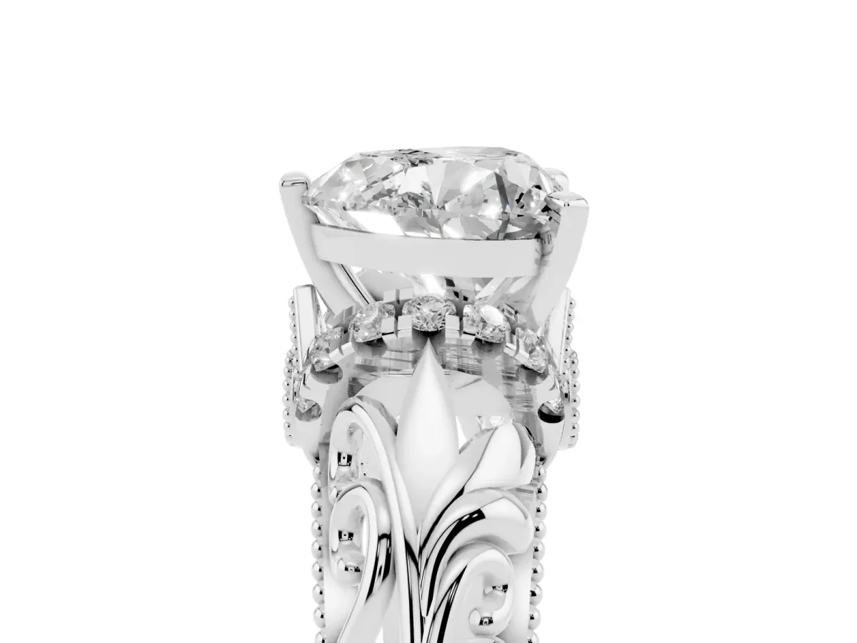 Heart Cut Solitaire Filigree Engagement Ring with Halo and Prong Setting Platinum