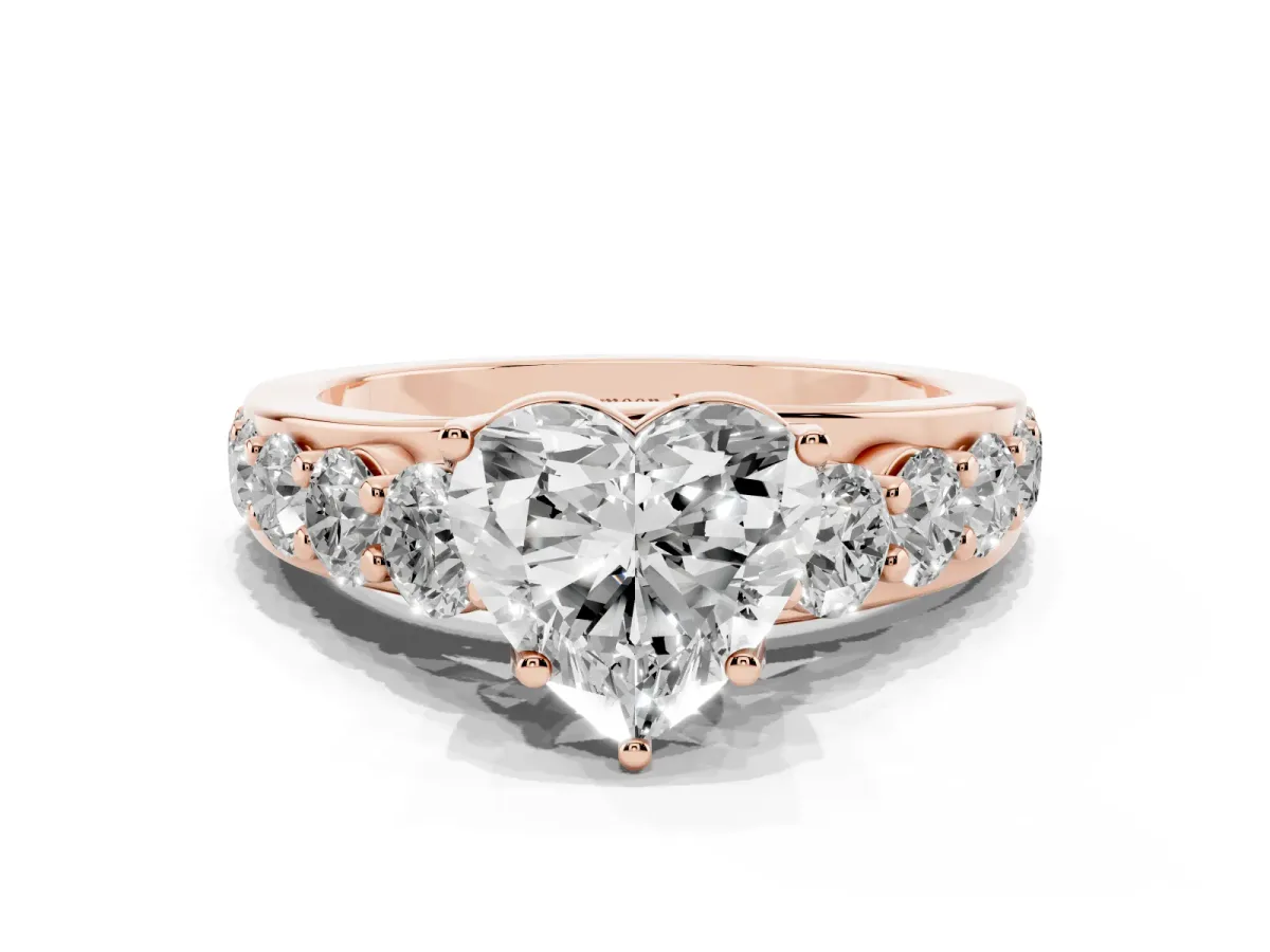 Heart Cut Diamond Engagement Ring with Pavé Band and Four-Prong Setting Rose gold