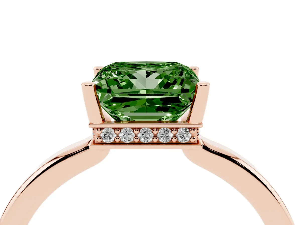 Fancy Green Princess Cut Cut Solitaire Engagement Ring with Four-Prong Setting on a Classic Band Rose gold