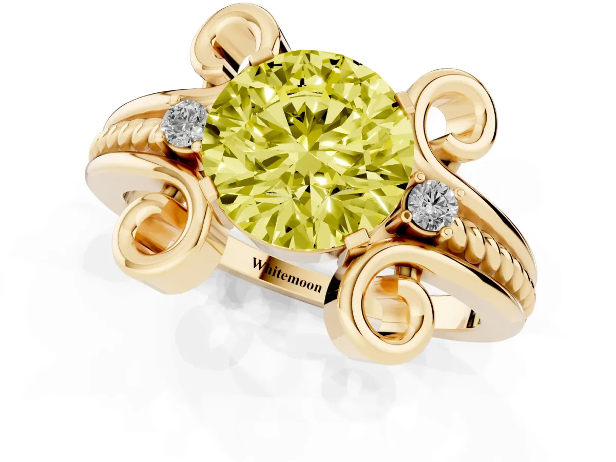 Fancy Yellow Round Cut Solitaire Twisted Band Scroll Prong Ring Yellow gold