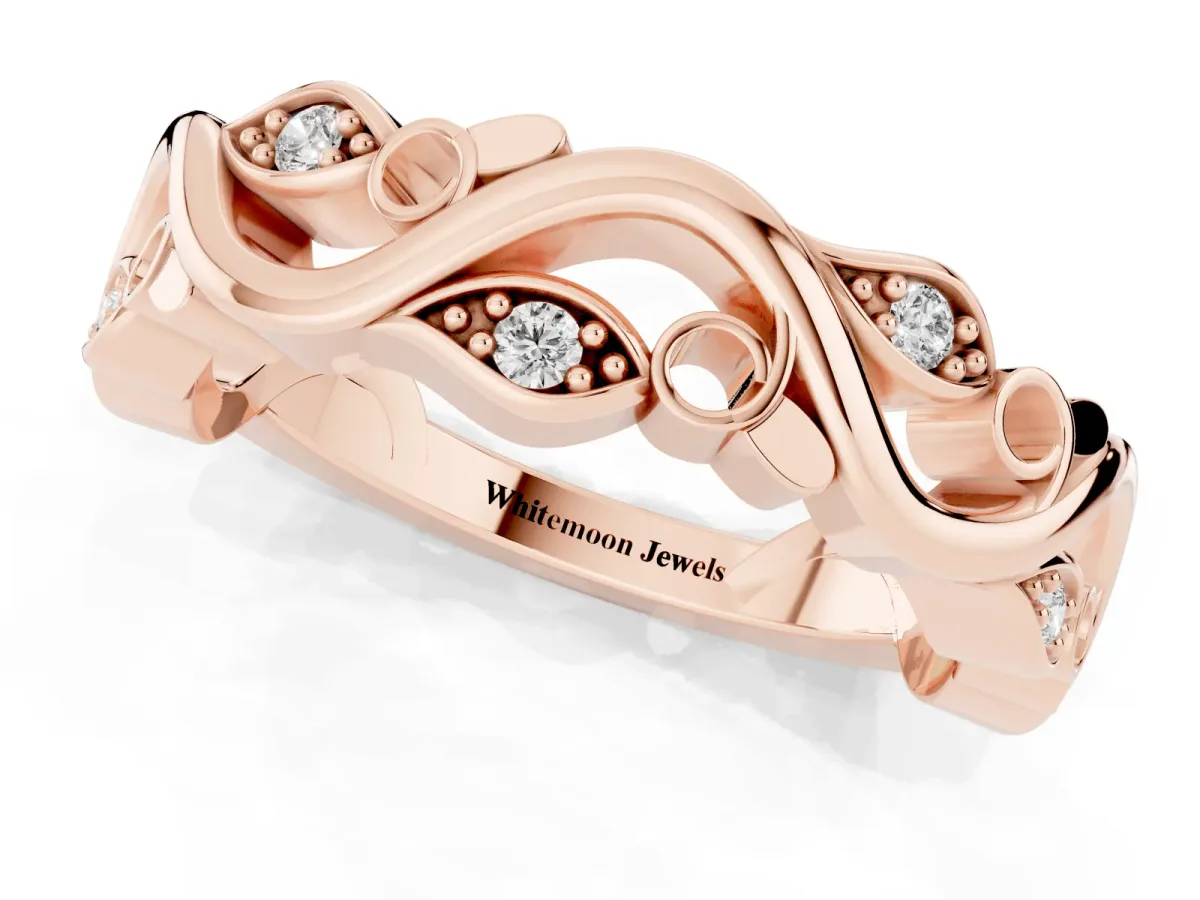 Marquise Diamond Vine Eternity Band with Bezel Setting Rose gold