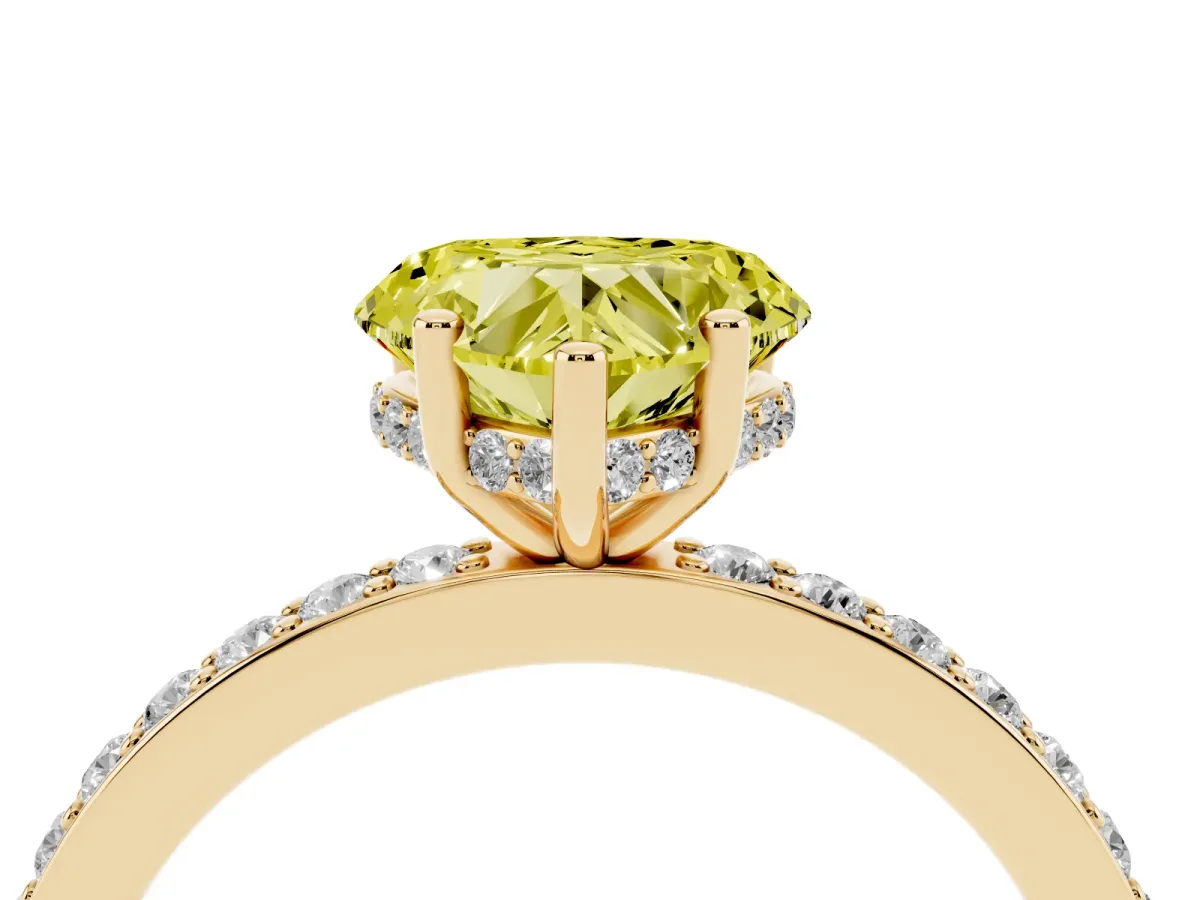Fancy Yellow Heart Cut Cut Diamond Pavé Band Ring with Four-Prong Setting Yellow gold