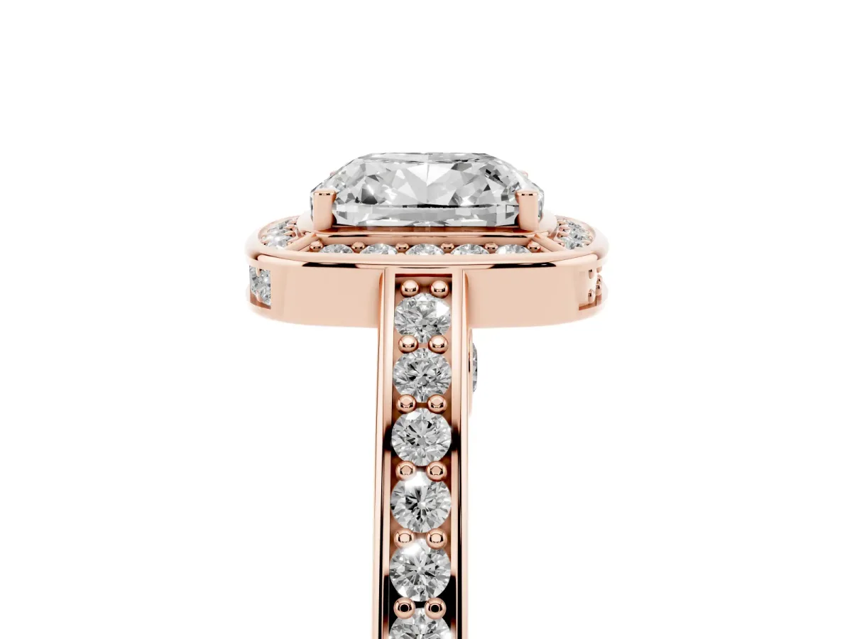 Cushion Cut Cut Halo Pave Split Shank Prong Setting Ring Rose gold