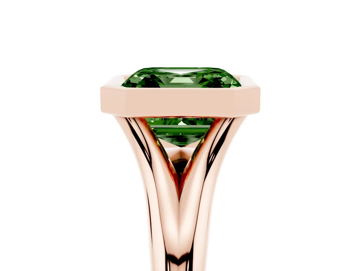 Fancy Green Bezel Set Asscher Cut Solitaire Diamond Ring with Smooth Band Rose gold