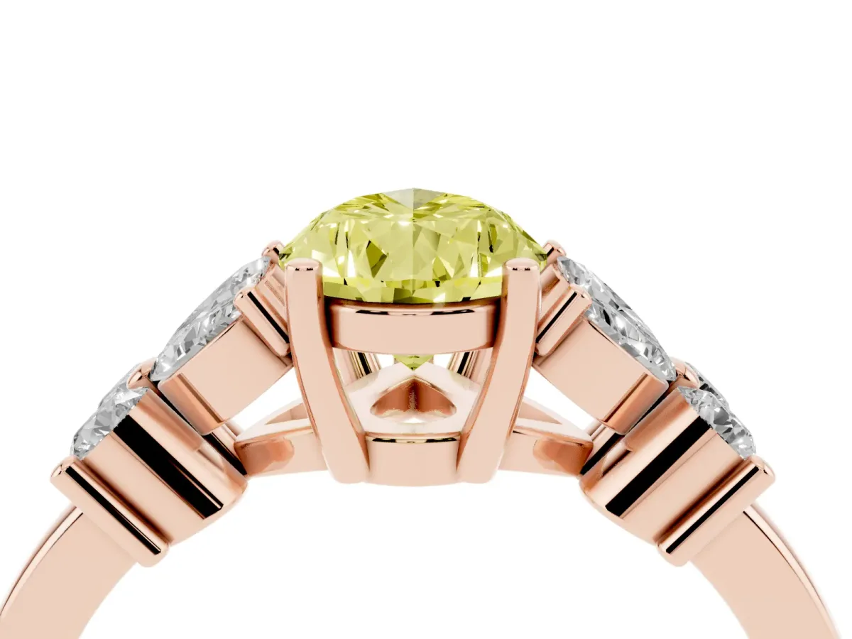 Fancy Yellow Pear Cut Diamond Floral Cluster Ring with Solitaire Band and Prong Setting Rose gold