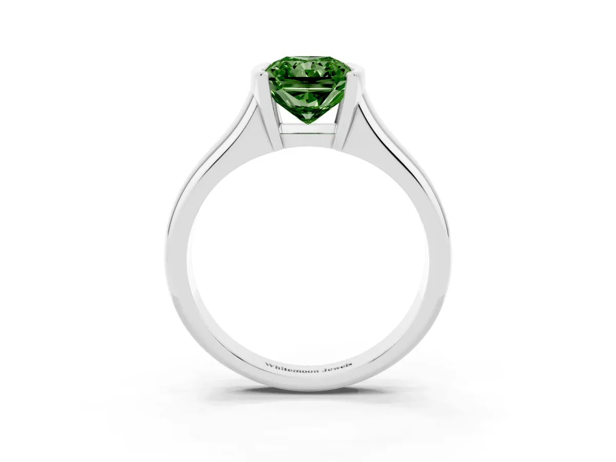 Fancy Green Radiant Cut Solitaire Tension Set Diamond Ring with Split Shank Band Silver