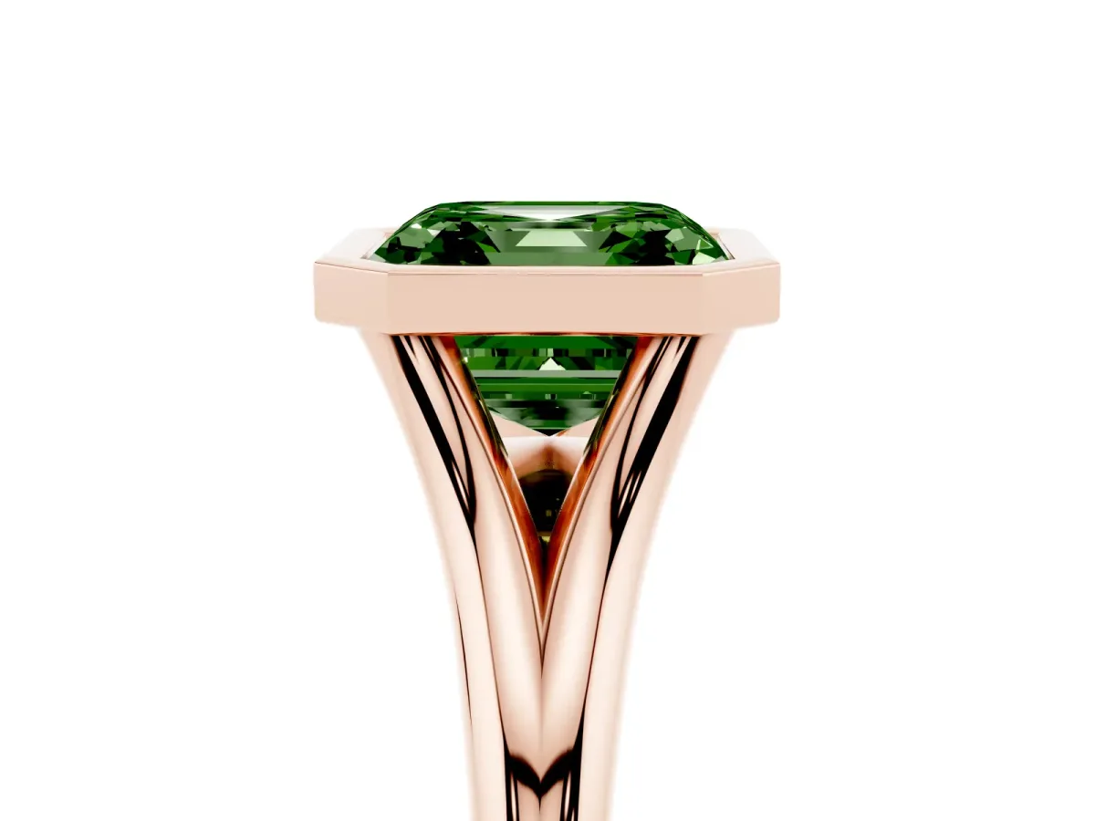 Fancy Green Bezel Set Asscher Cut Cut Solitaire Ring with Tapered Band Rose gold