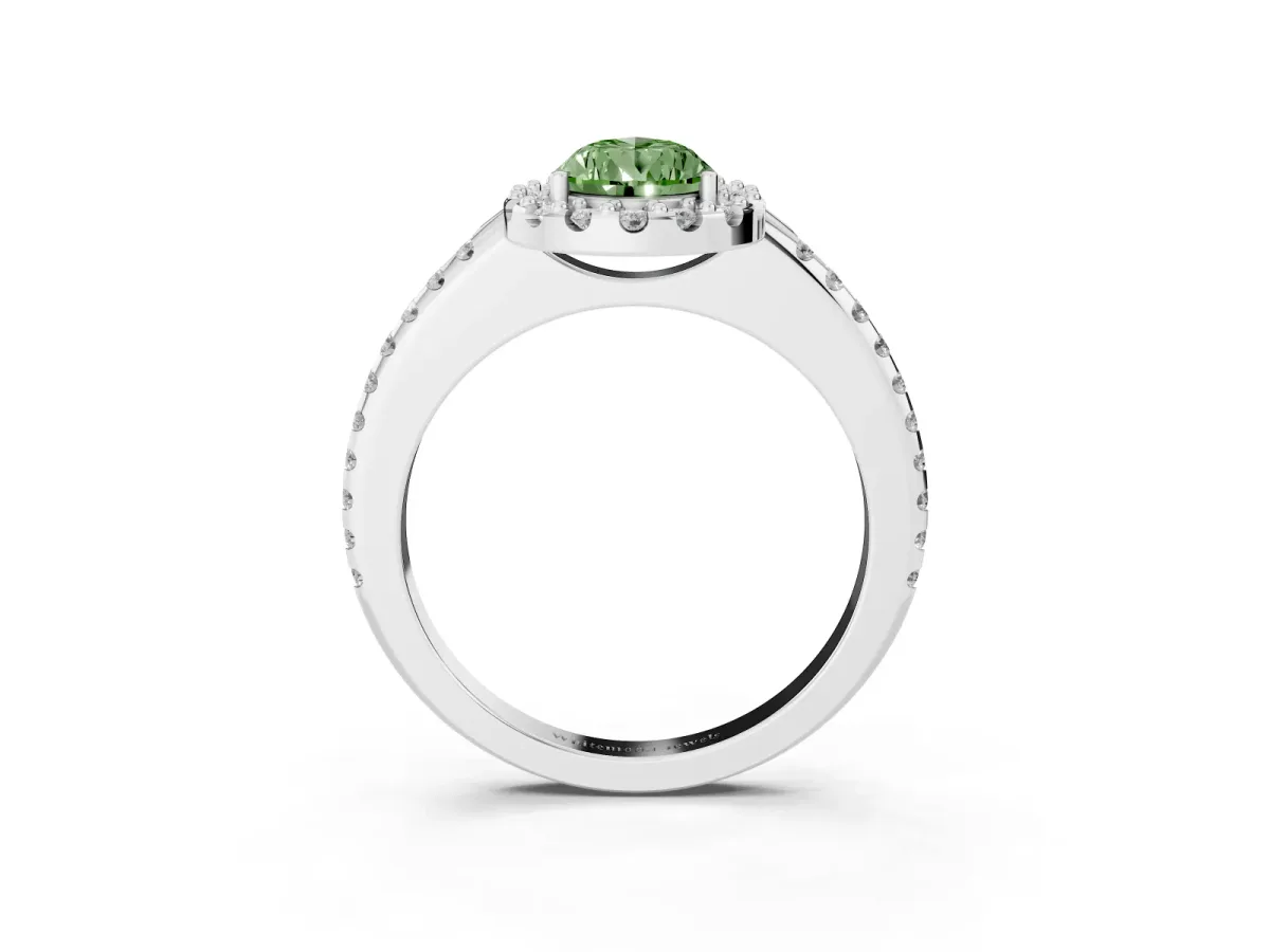 Fancy Green Pear Cut Diamond Pavé Halo Ring with Four-Prong Setting Platinum