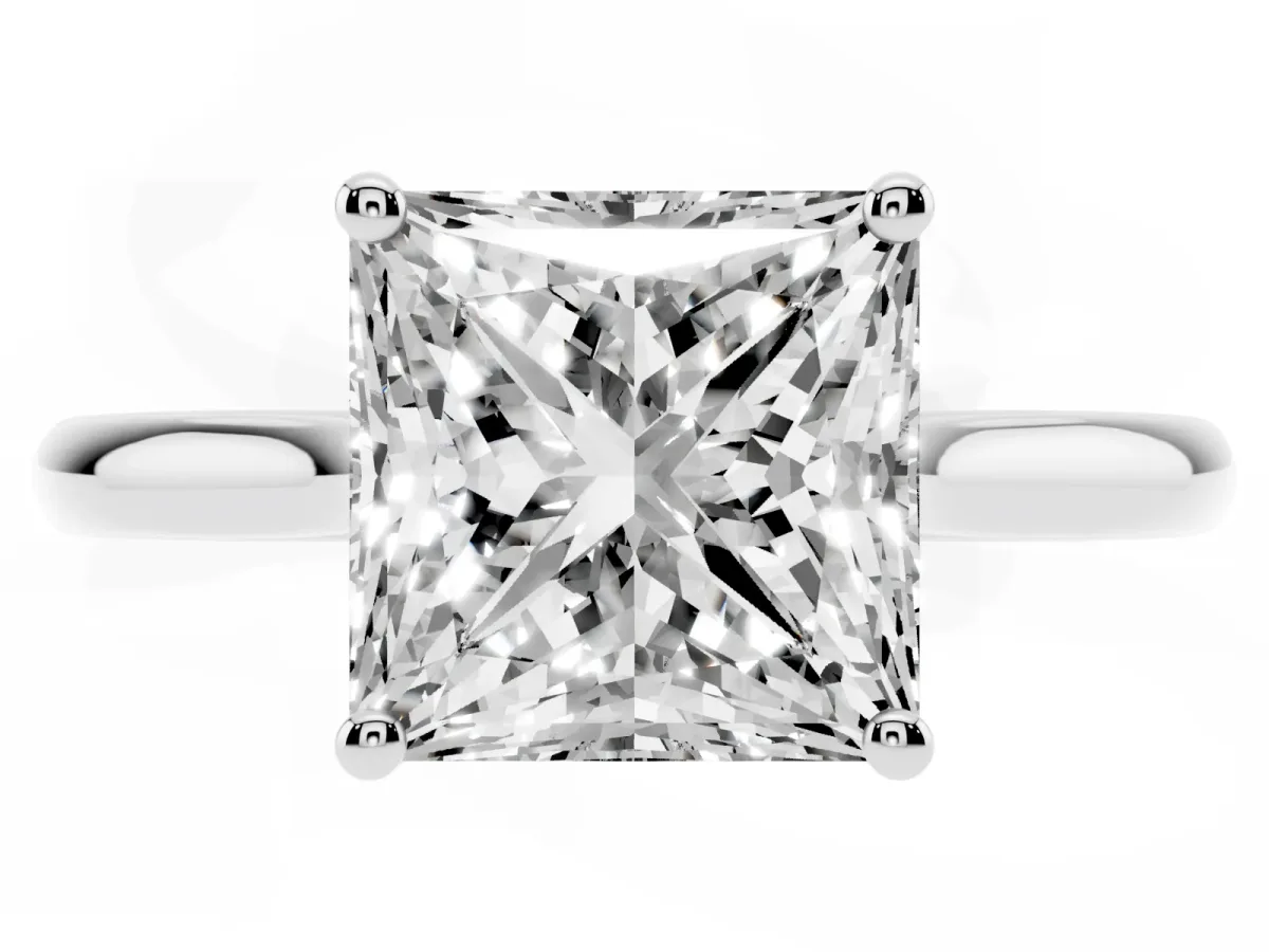 Princess Cut Cut Solitaire Ring with Cathedral Band and Four-Prong Setting Silver