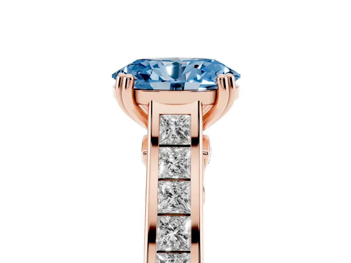 Fancy Blue Oval Cut Cut Channel Set Solitaire Engagement Ring with Prong Setting Rose gold