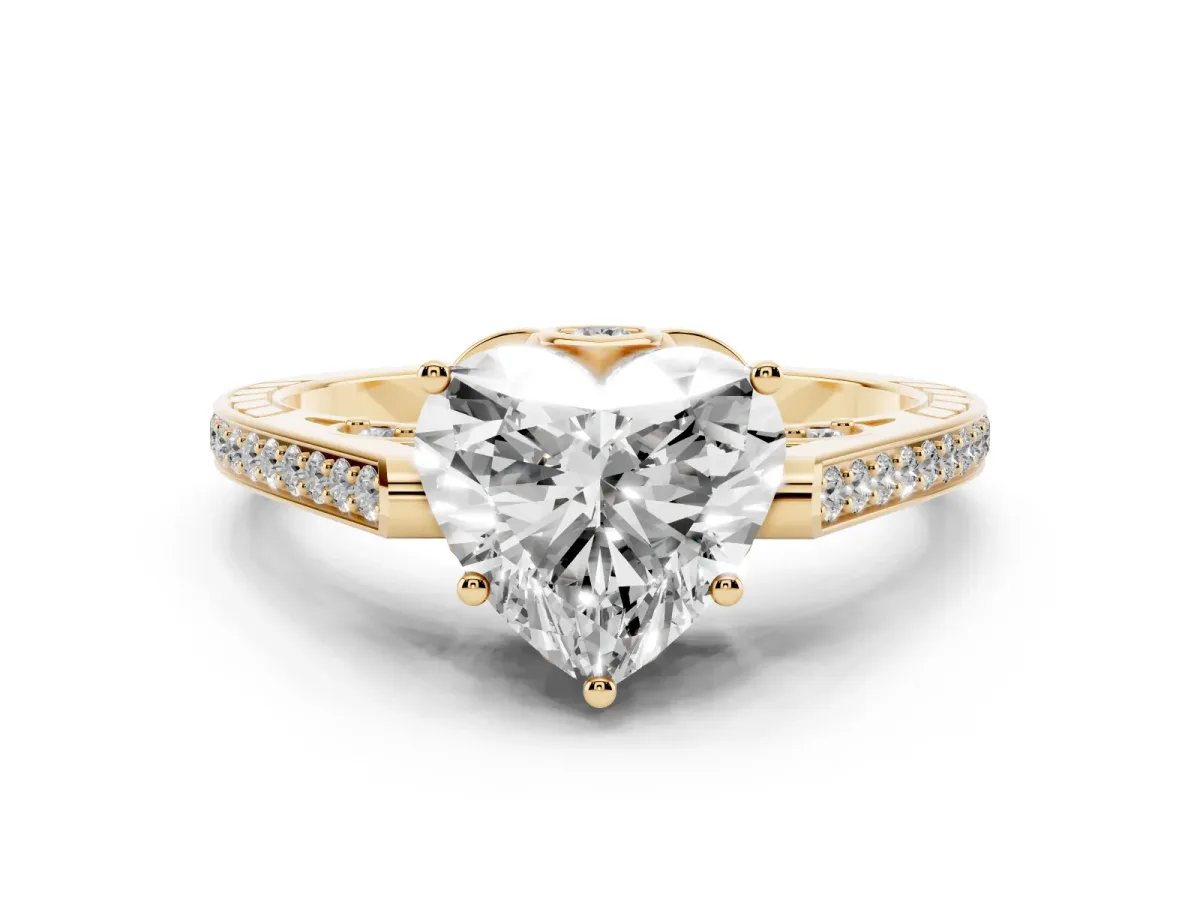 Heart Cut Cut Cathedral Pave Diamond Engagement Ring with Six-Prong Setting Yellow gold