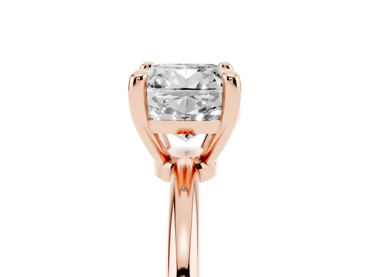 Cushion Cut Solitaire Diamond Ring with 4-Prong Setting on a Classic Band Rose gold