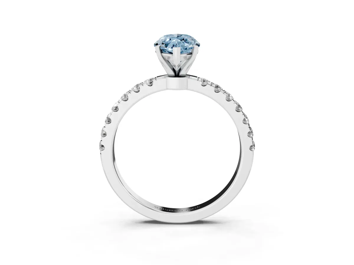 Fancy Blue Marquise Cut Diamond Solitaire Ring with Pavé Accents and Four-Prong Setting Silver