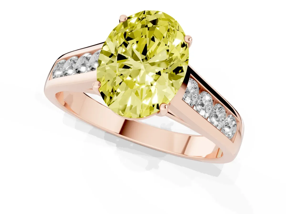 Fancy Yellow Oval Cut Solitaire Channel-Set Diamond Engagement Ring with Four-Prong Setting Rose gold