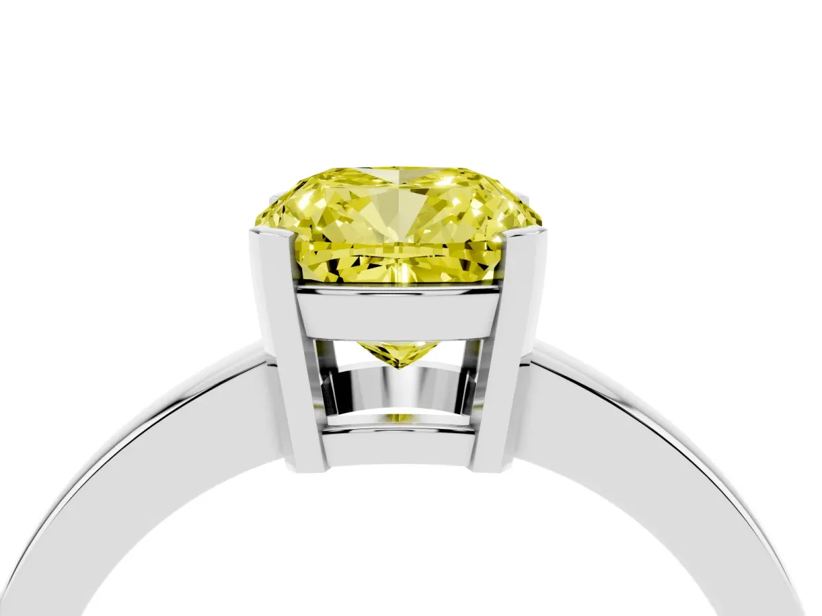Fancy Yellow Cushion Cut Cut Solitaire Ring with Four-Prong Setting and Classic Band Silver