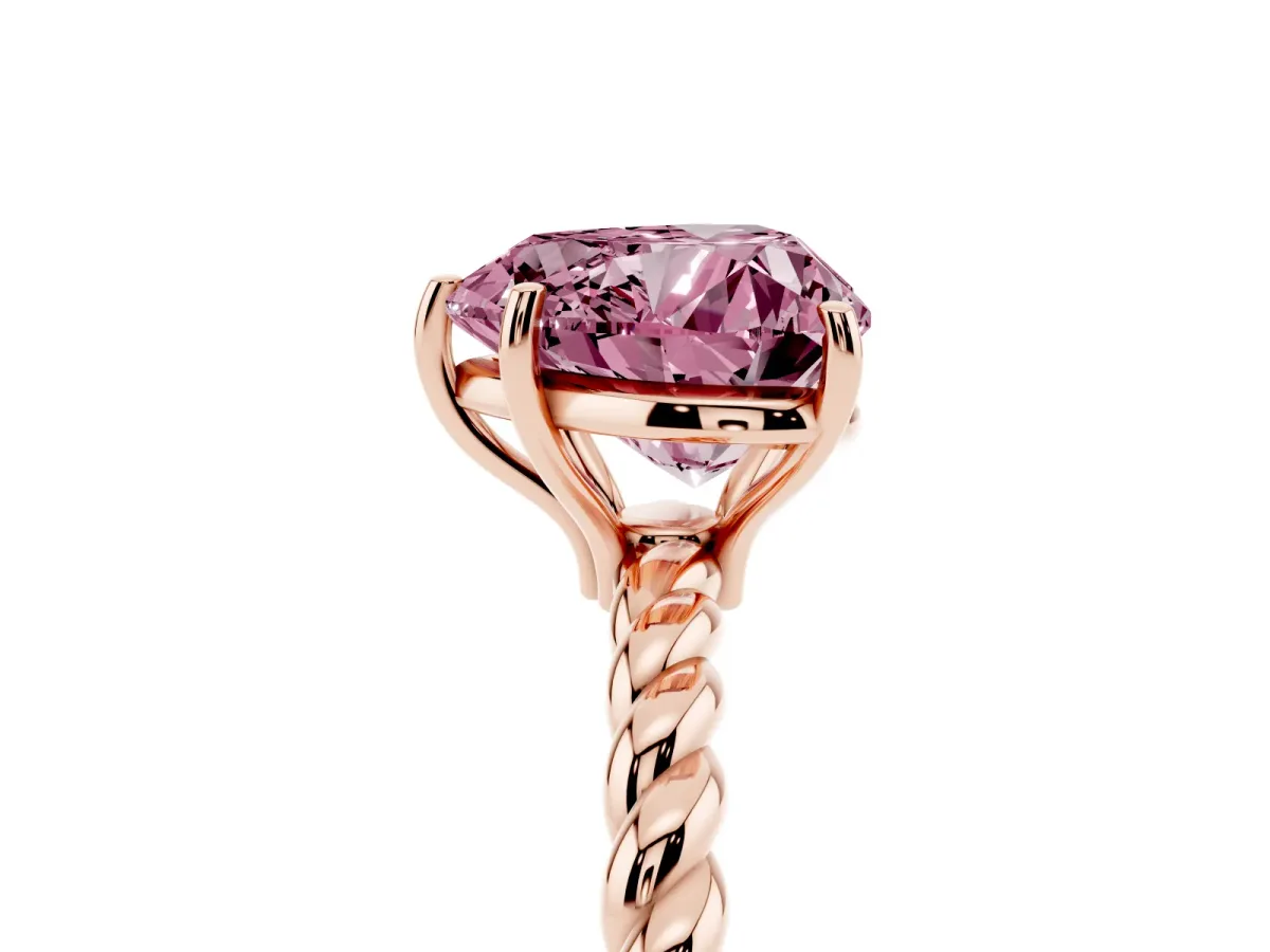 Fancy Pink Heart Cut Solitaire Twist Band Ring with Four-Prong Setting Rose gold