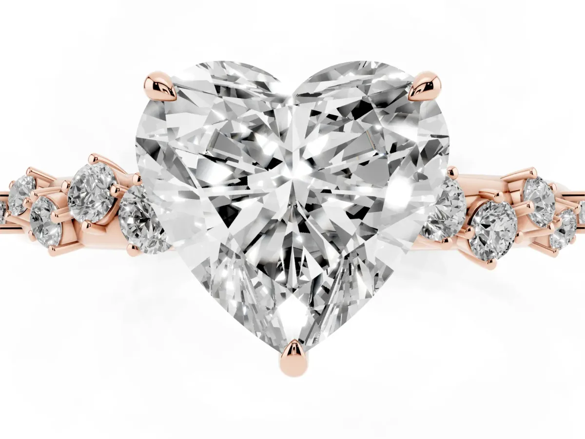 Heart Cut Diamond Cluster Prong-Set Solitaire Ring Rose gold