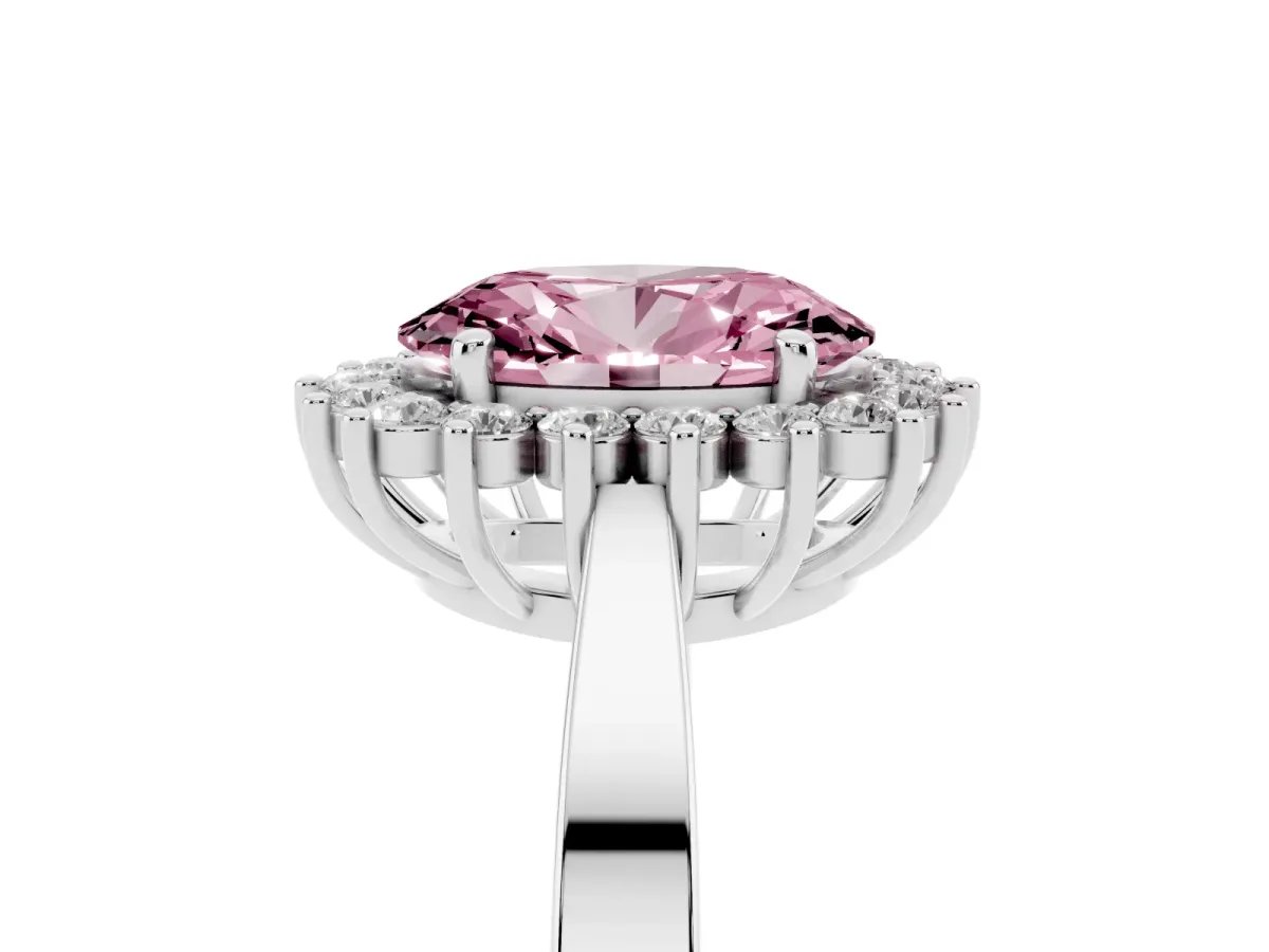 Fancy Pink Oval Cut Cut Diamond Halo Ring with Round Brilliant Halo and Solitaire Band White gold