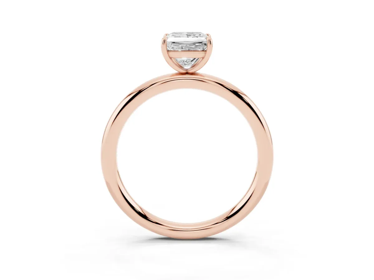 Princess Cut Solitaire Diamond Ring with Four-Prong Setting on a Plain Band Rose gold