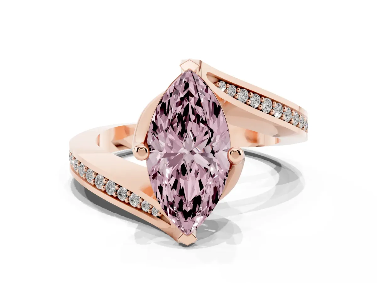 Fancy Pink Marquise Cut Solitaire Diamond Twist Band with Pavé Setting and Four-Prong Setting Rose gold