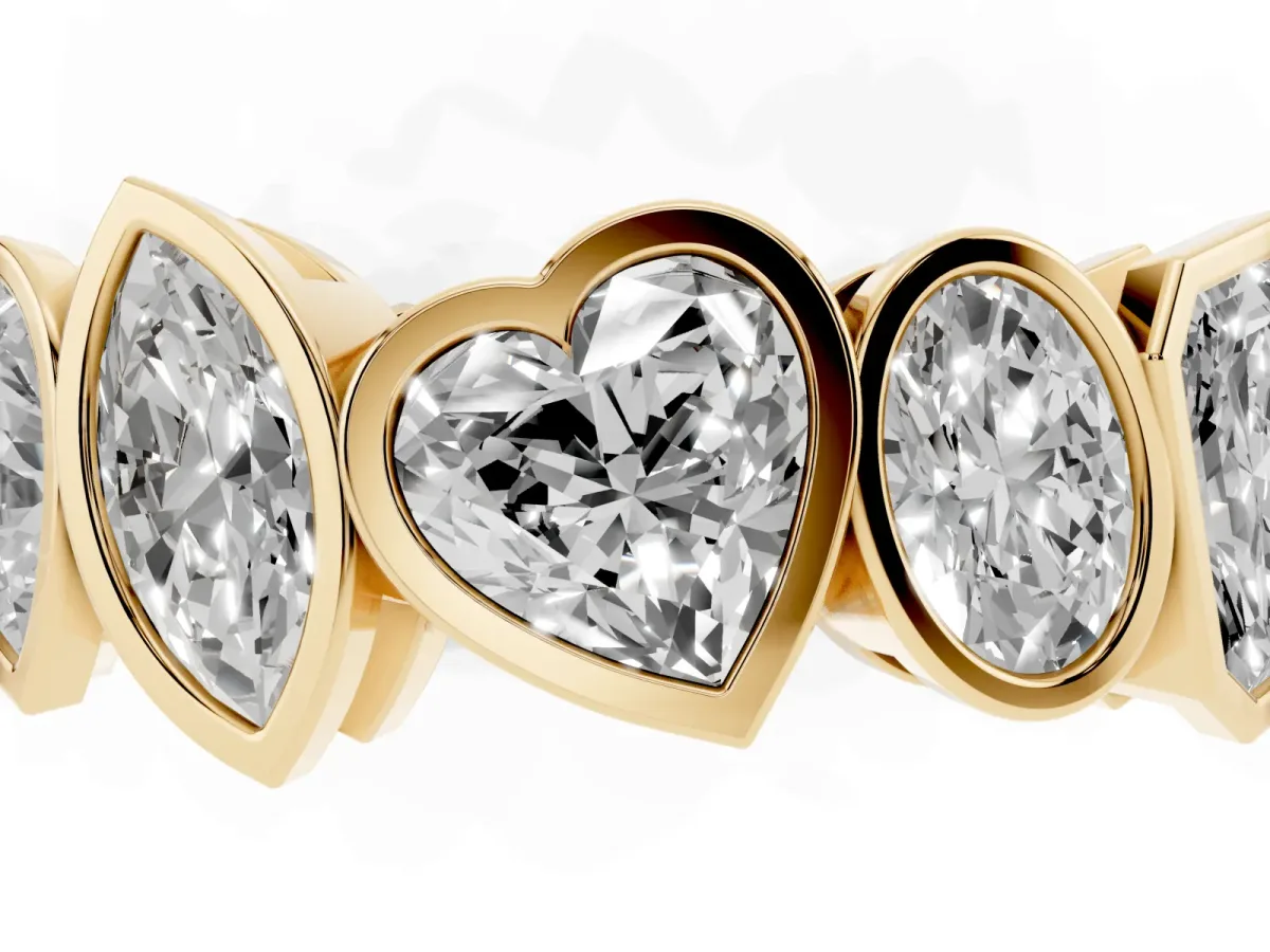 Mixed Shape Diamond Bezel Set Eternity Wedding Band Yellow gold