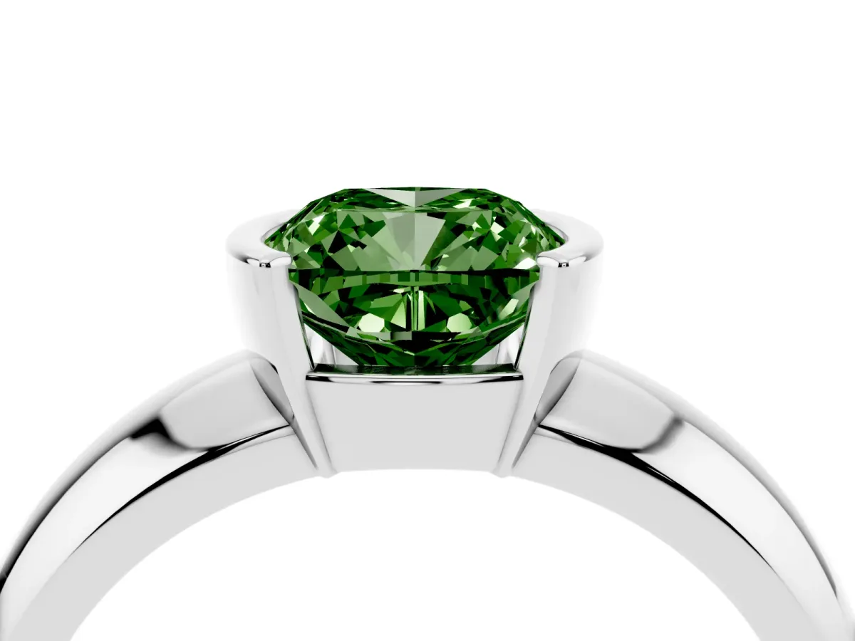 Fancy Green Cushion Cut Solitaire Tension Set Diamond Ring with Wide Band White gold