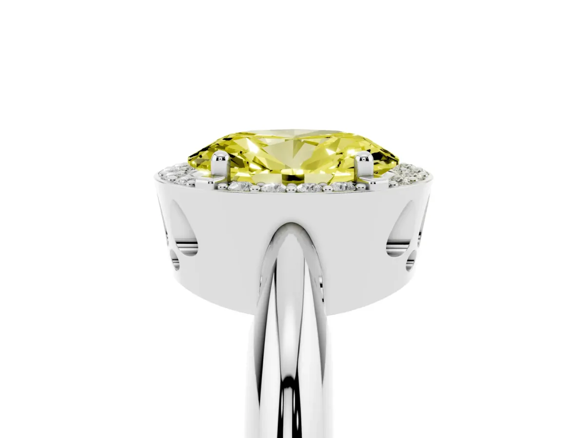 Fancy Yellow Oval Cut Cut Diamond Halo Engagement Ring with Split Shank and Four-Prong Setting Silver