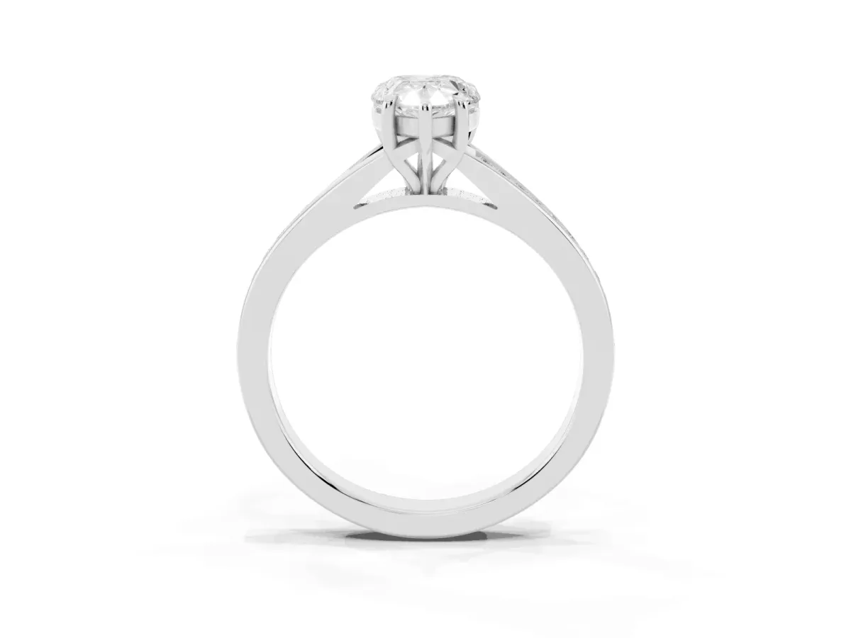 Pear Cut Diamond Solitaire Ring with Pavé Band and Prong Setting Silver