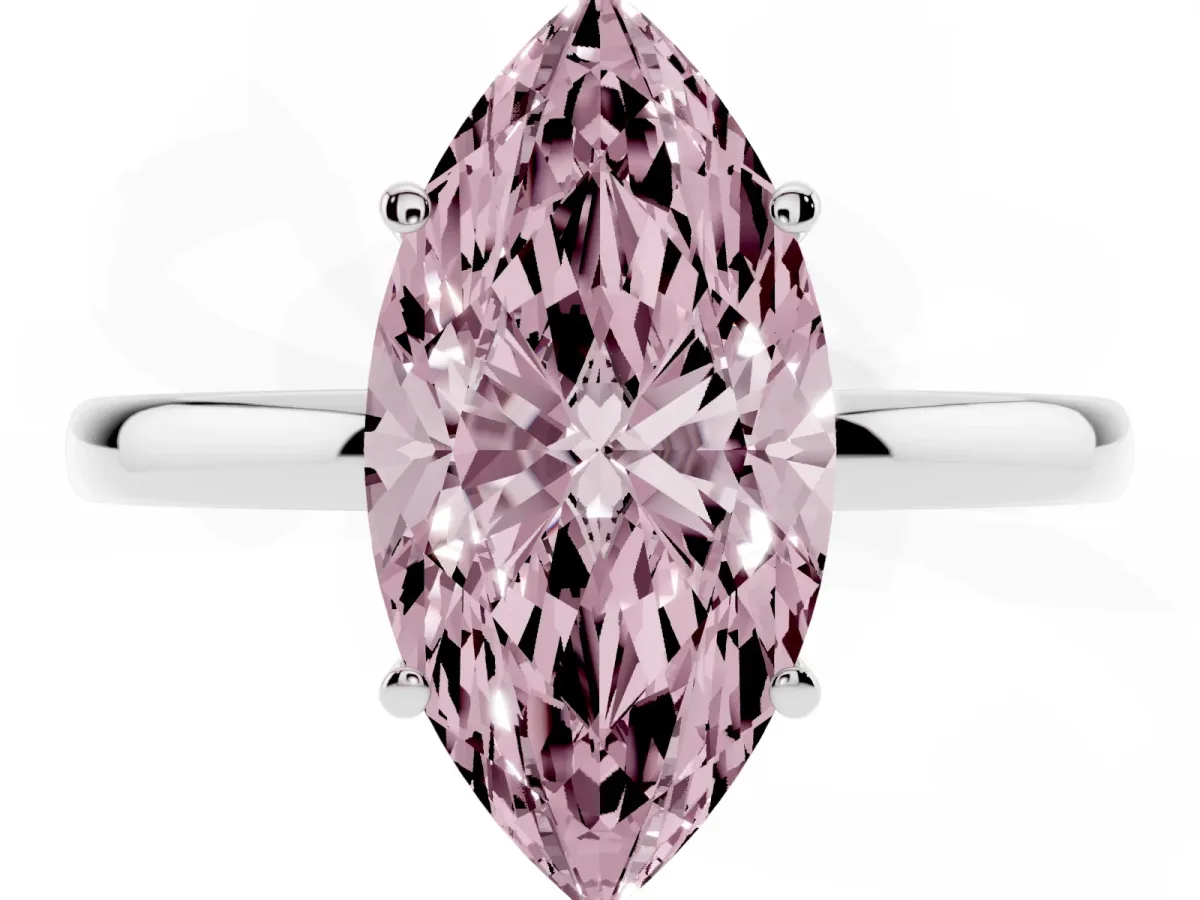 Fancy Pink Marquise Cut Solitaire Diamond Ring with Prong Setting and Plain Band Silver
