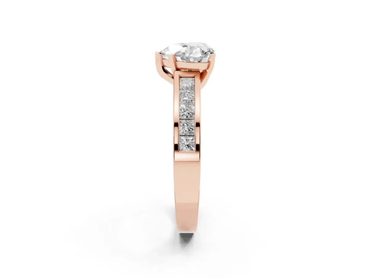 Heart Cut Solitaire Diamond Ring with Channel-Set Band and Four-Prong Setting Rose gold