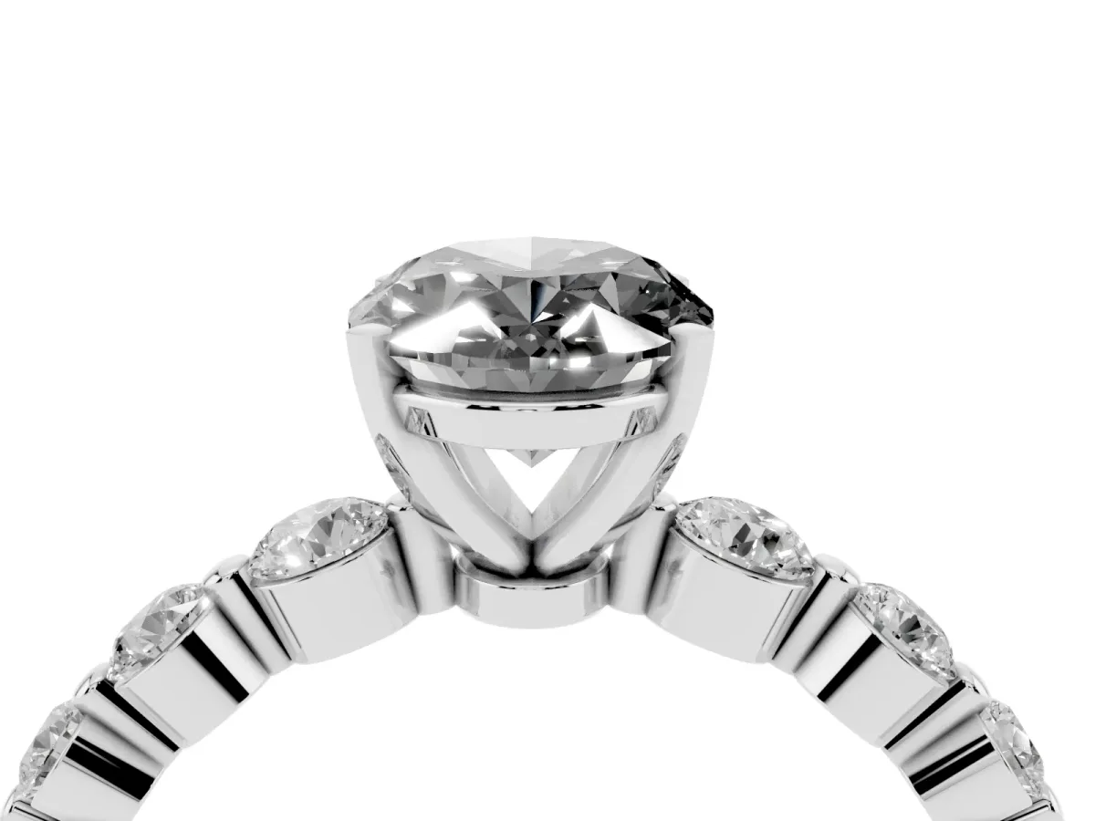 Fancy Black Oval Cut Solitaire Diamond Ring with Pave Band and Four-Prong Setting Silver