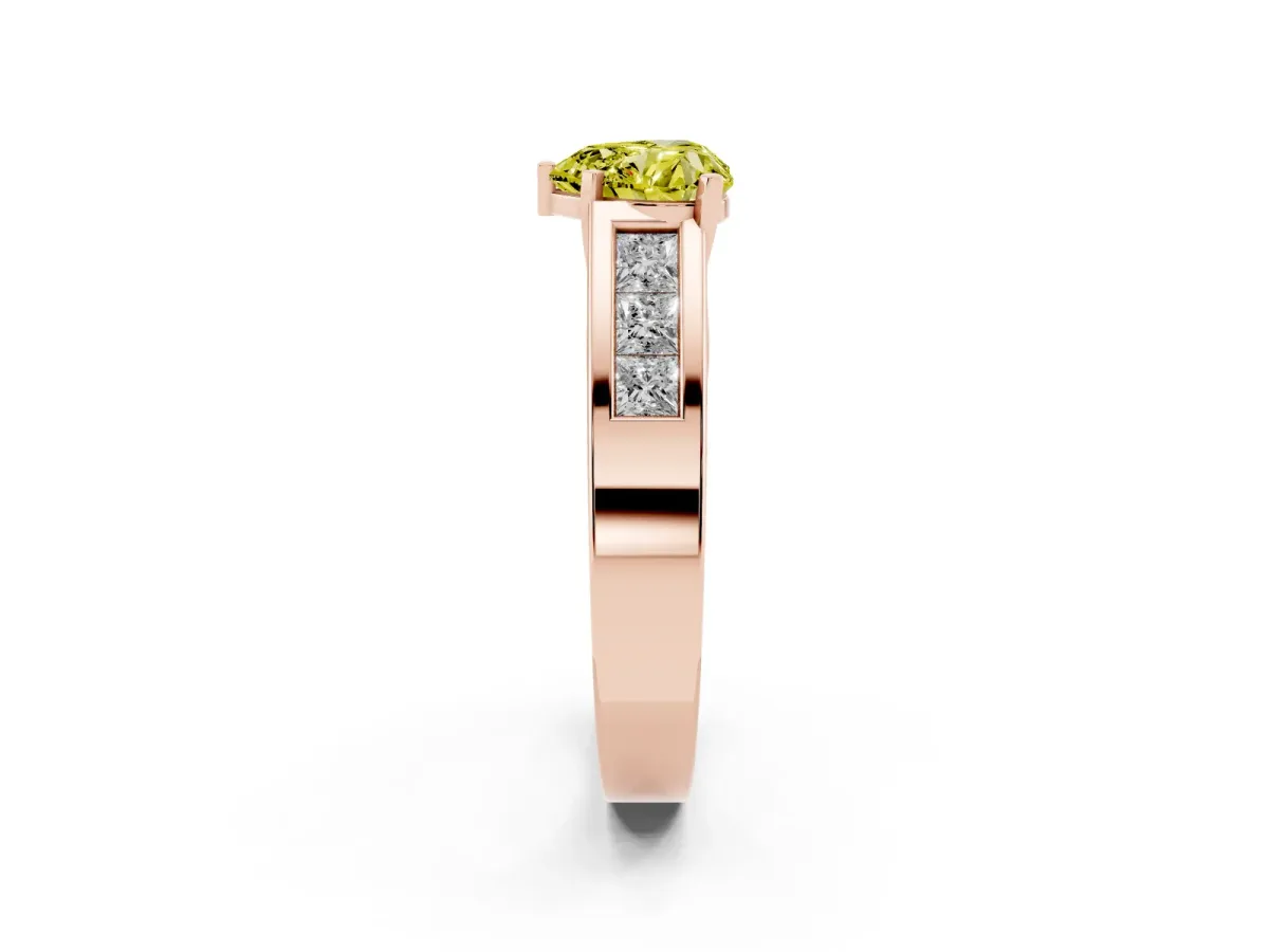 Fancy Yellow Heart Cut Cut Channel Set Solitaire Ring with Four-Prong Setting Rose gold