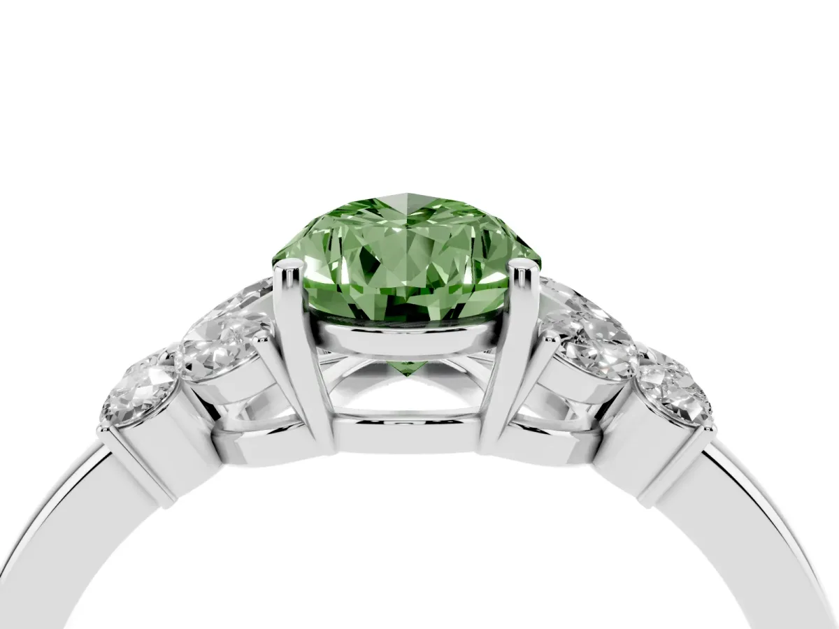 Fancy Green Pear Cut Cut Solitaire Floral Diamond Ring with Four-Prong Setting Silver