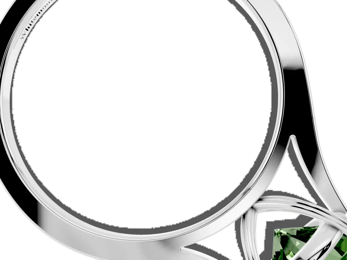 Fancy Green Round Cut Solitaire Heart Prong Engagement Ring with Tapered Band White gold