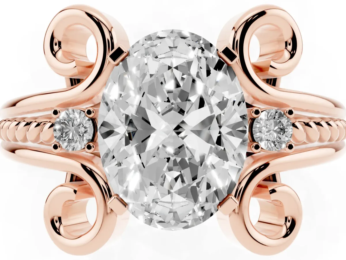 Oval Cut Solitaire Twisted Band Scroll Prong Ring Rose gold