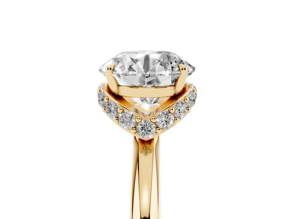 Round Cut Brilliant Solitaire Engagement Ring with Six-Prong Setting and Classic Band Yellow gold