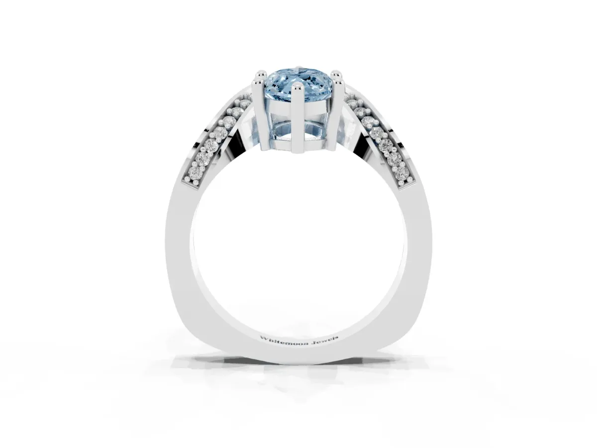 Fancy Blue Marquise Cut Solitaire Diamond Engagement Ring with Pave Band and Four-Prong Setting Platinum