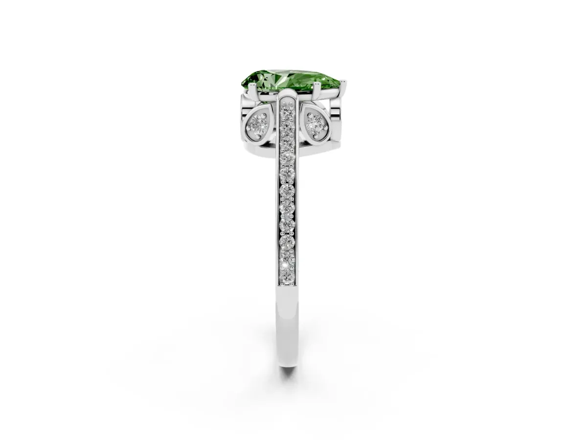 Fancy Green Pear Cut Cut Cathedral Pave Diamond Engagement Ring with Six-Prong Setting Silver