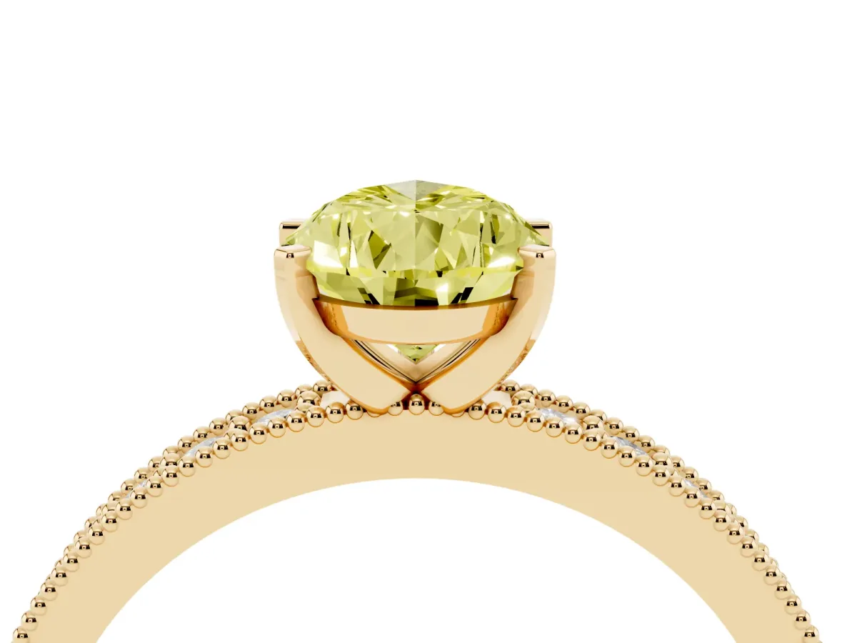 Fancy Yellow Pear Cut Diamond Milgrain Pavé Engagement Ring with Four-Prong Setting Yellow gold
