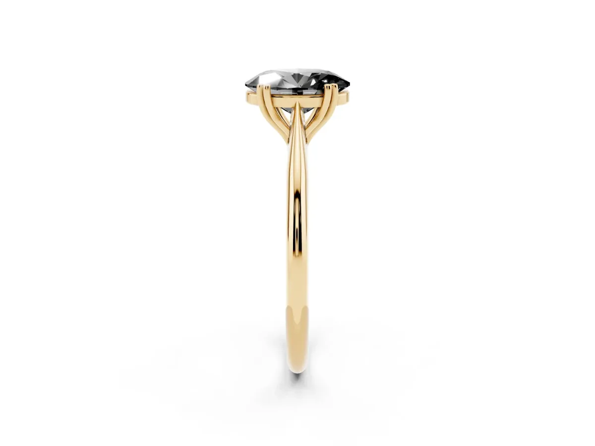Fancy Black Oval Cut Solitaire Diamond Ring with Six-Prong Setting and Classic Band Yellow gold