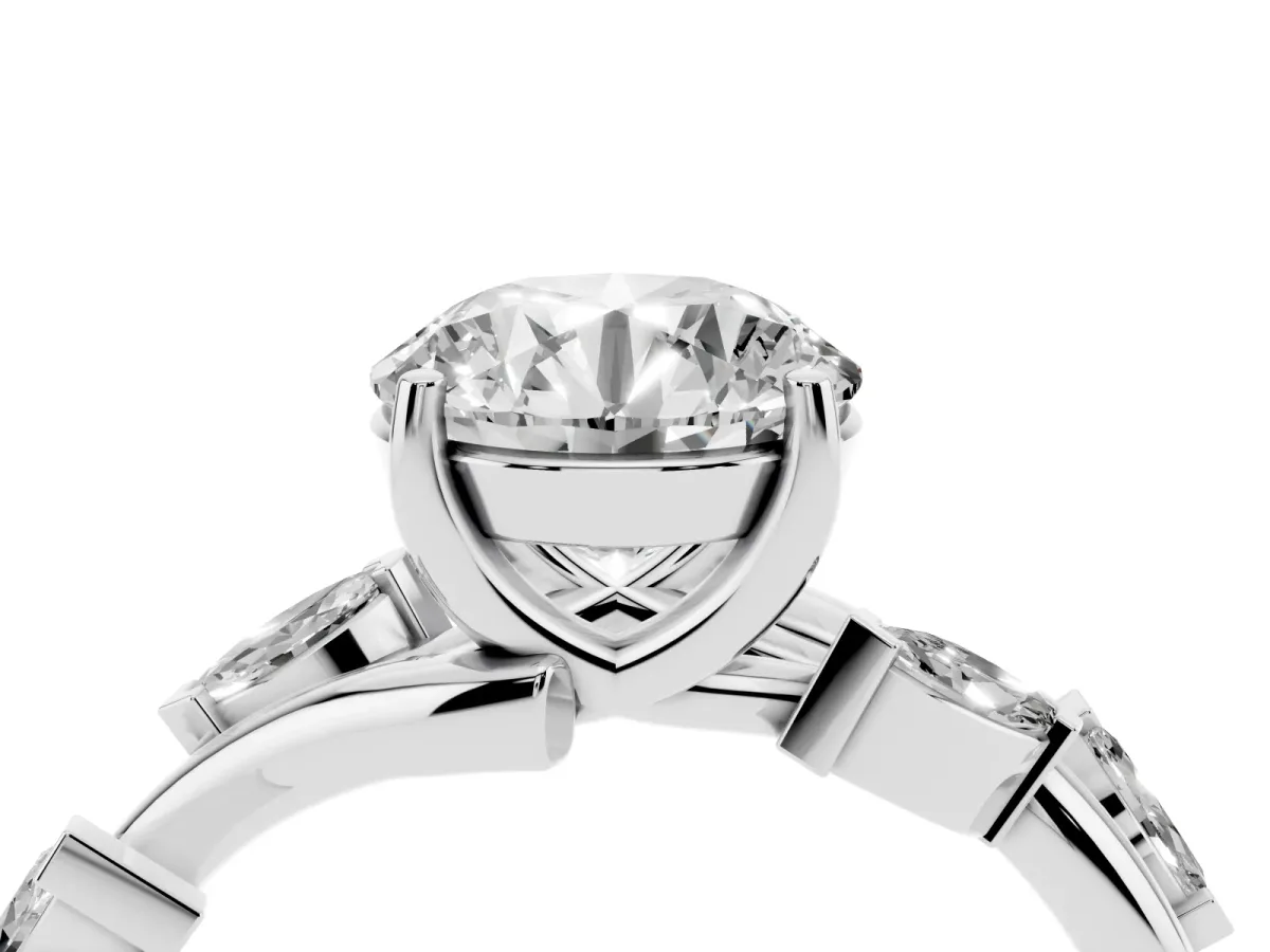 Round Cut Solitaire Twisted Band Marquise Accent Prong Setting Ring Silver