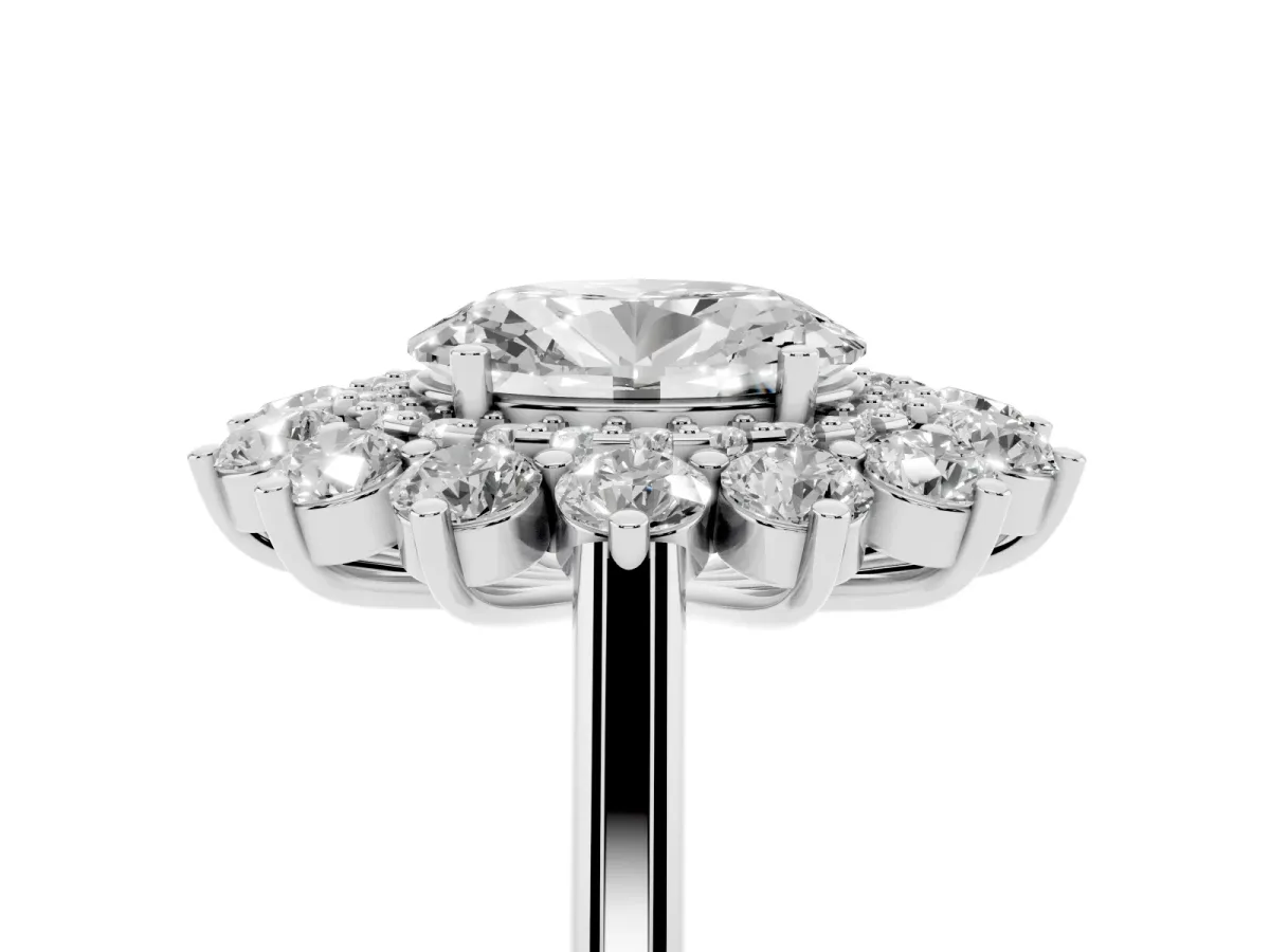 Oval Cut Diamond Floral Double Halo Engagement Ring with Prong Setting Silver