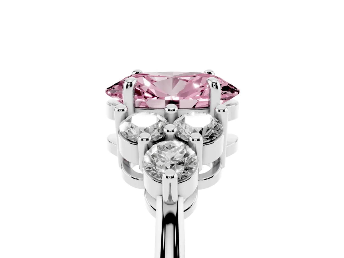 Fancy Pink Oval Cut Brilliant Diamond Cluster Accent Solitaire Ring with Prong Setting Platinum
