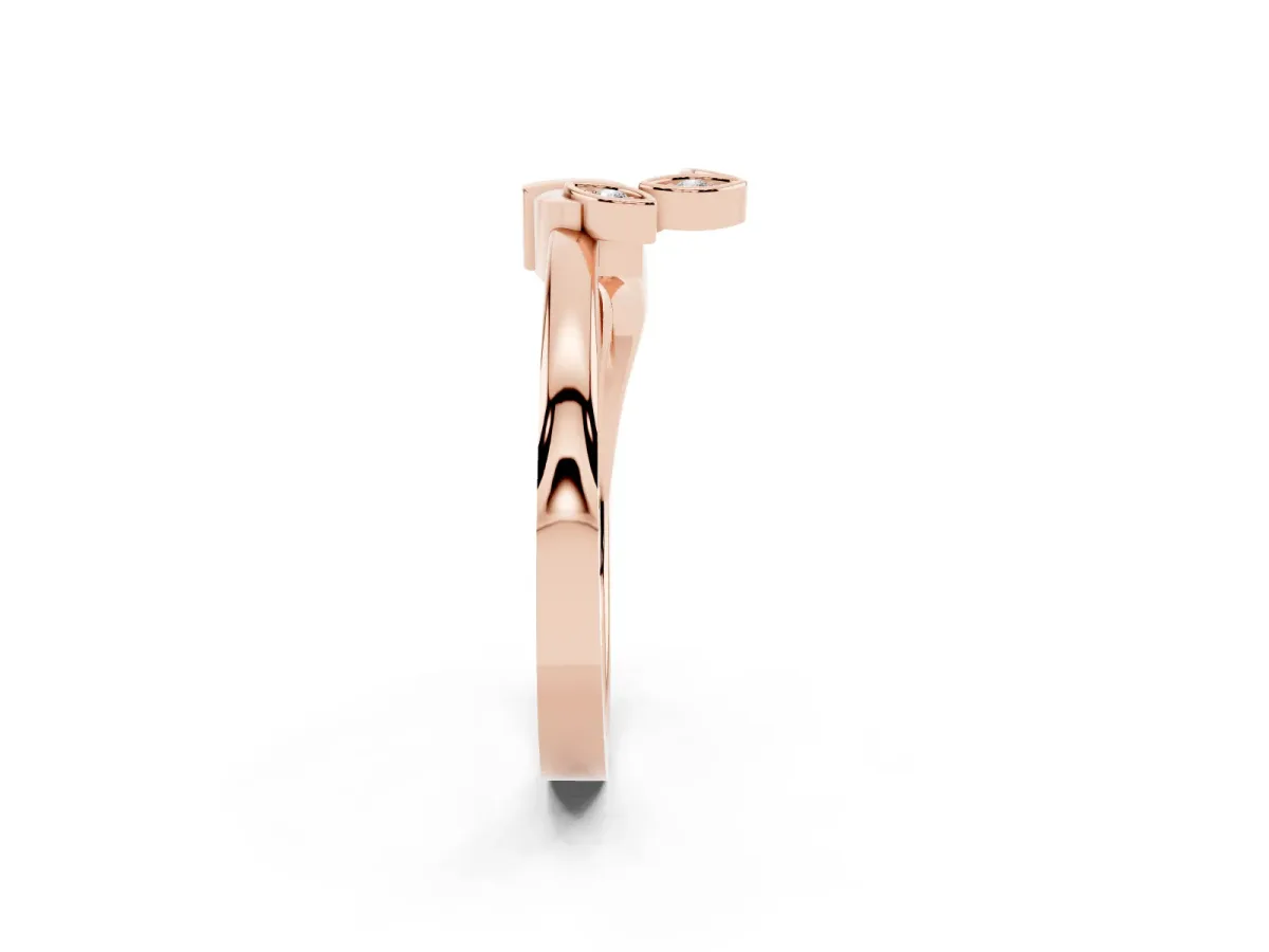 Three-Stone Round Diamond Leaf Bypass Ring with Bezel Setting Rose gold