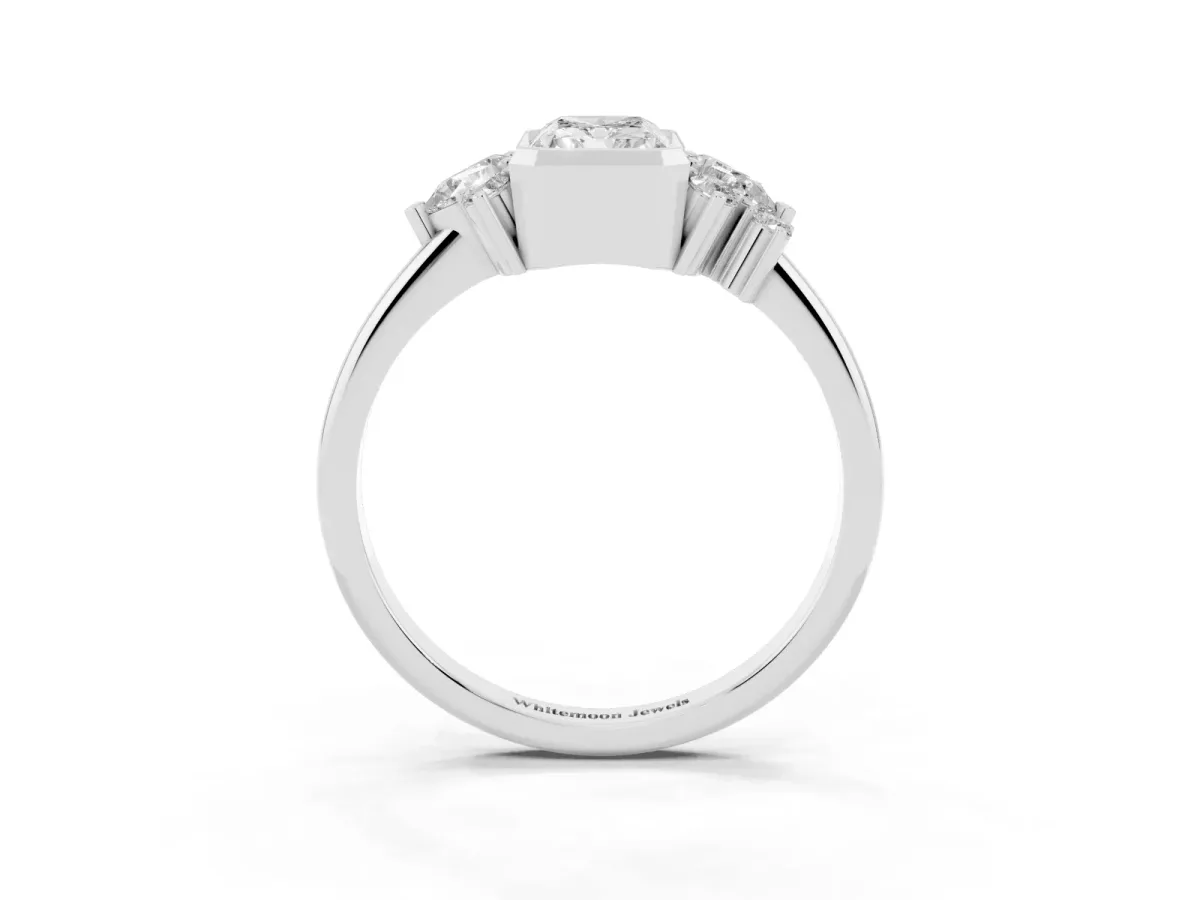 Radiant Diamond Engagement Ring with Pear and Round Side Stones Platinum