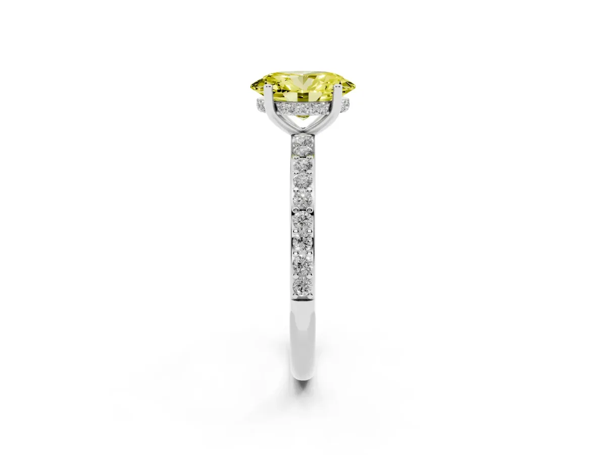 Fancy Yellow Oval Cut Cut Diamond Pavé Band Ring with Four-Prong Setting Silver