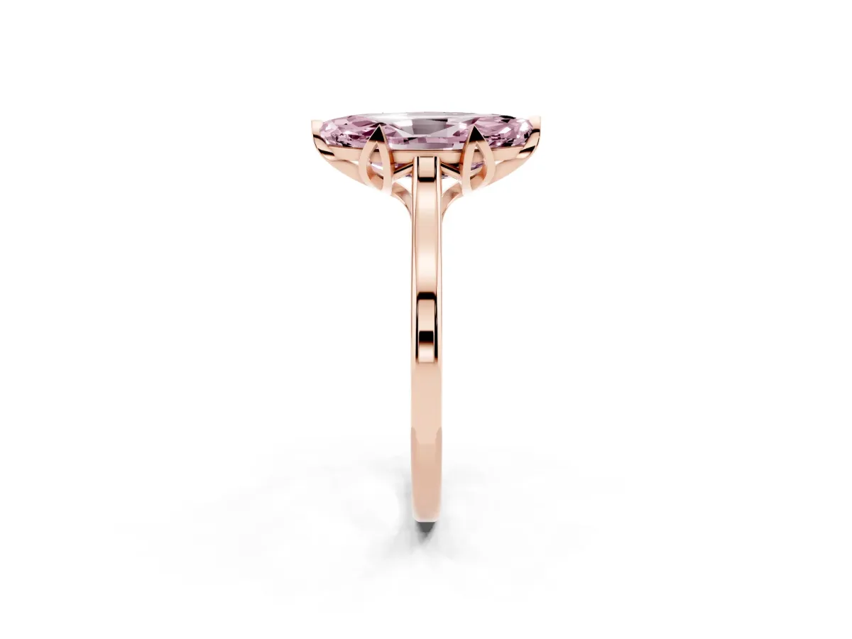 Fancy Pink Marquise Cut Diamond Solitaire Ring with Flower Prong Setting and Classic Band Rose gold