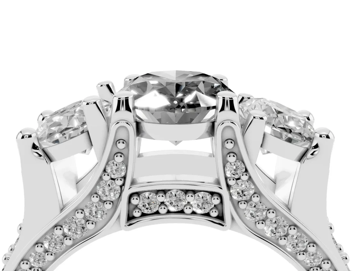 Fancy Black Oval Cut Diamond Three-Stone Ring with Channel Set Band and Four-Prong Setting Silver